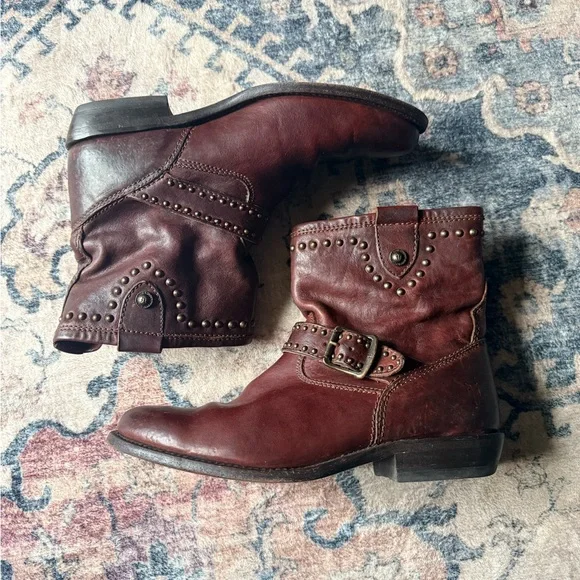 Frye Brown Studded Short Boots - Picture 1 of 6